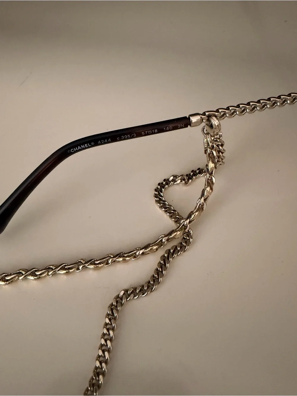 CHANEL Square Sunglasses with Pink/Brown Lenses and Gold Chain Ch4244 Col. 395/3
